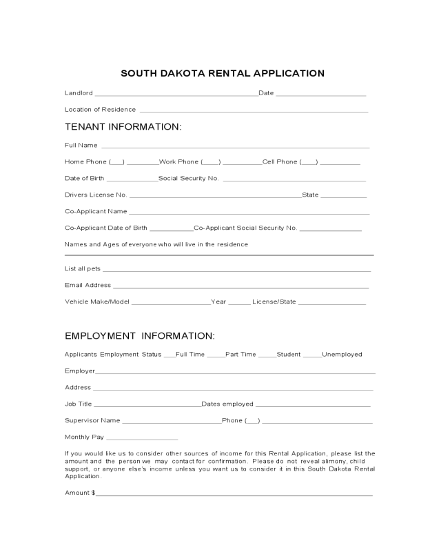 1 page rental application form