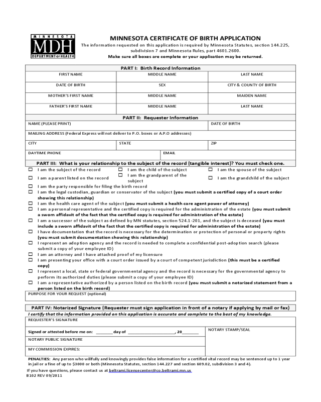 application to amend certificate of birth