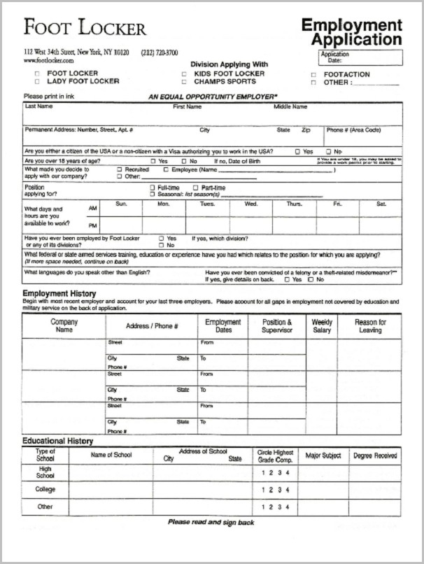 basic job application form template