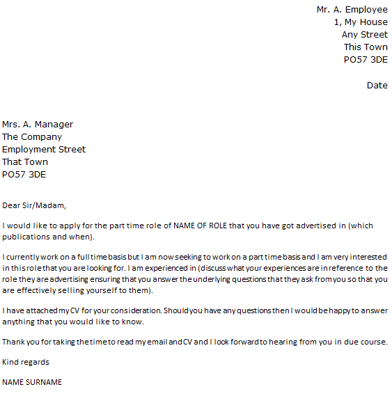 email letter for job application