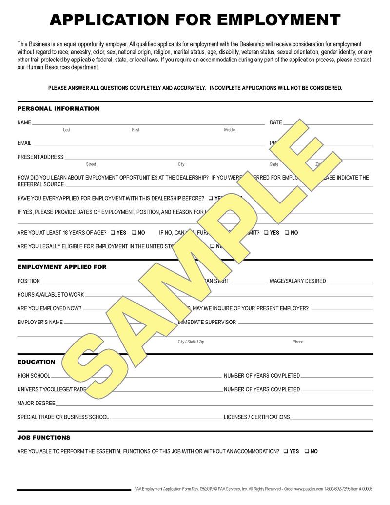 auto mechanic job application form