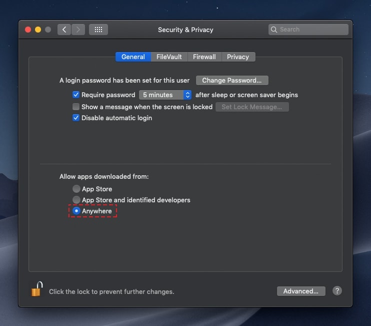 allow applications downloaded from anywhere mac missing
