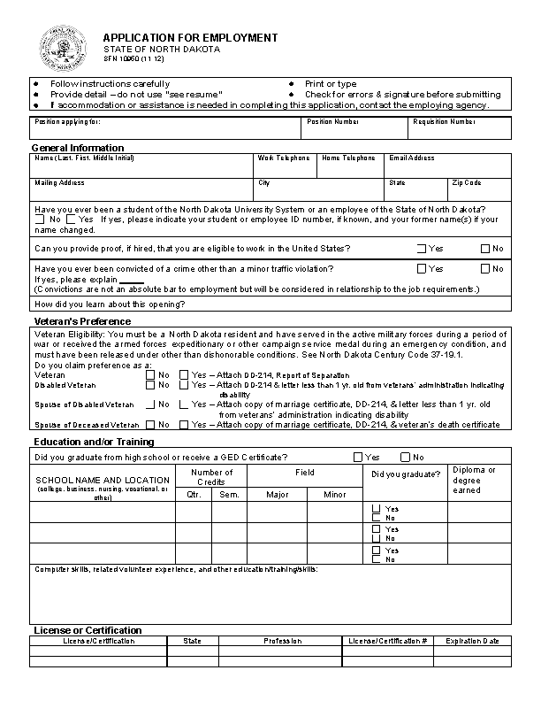 fill in job application form