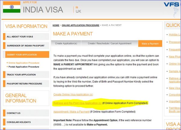 indian visa application reprint form