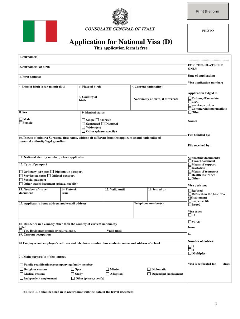 italian visa application form online