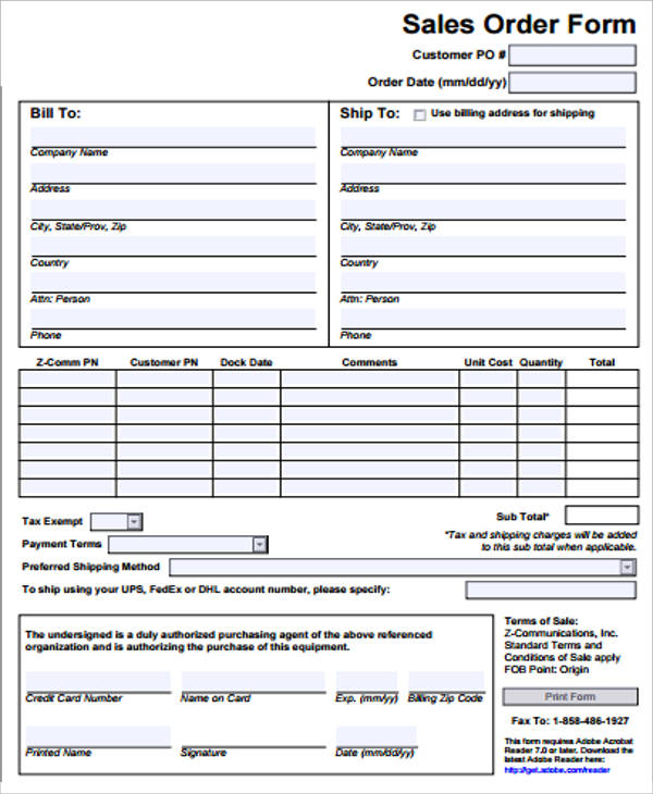 order for sale application form