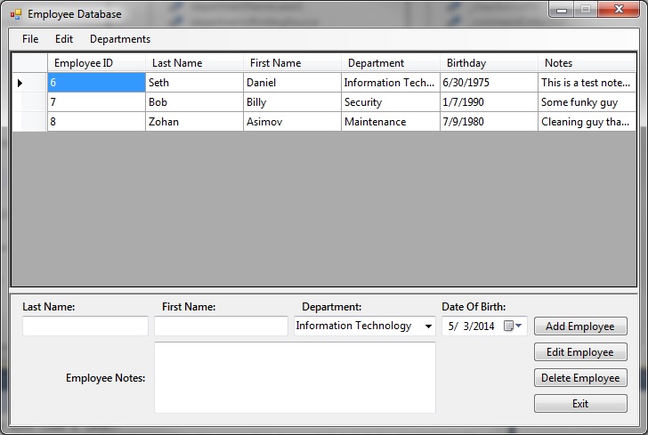 windows form application in c# with database